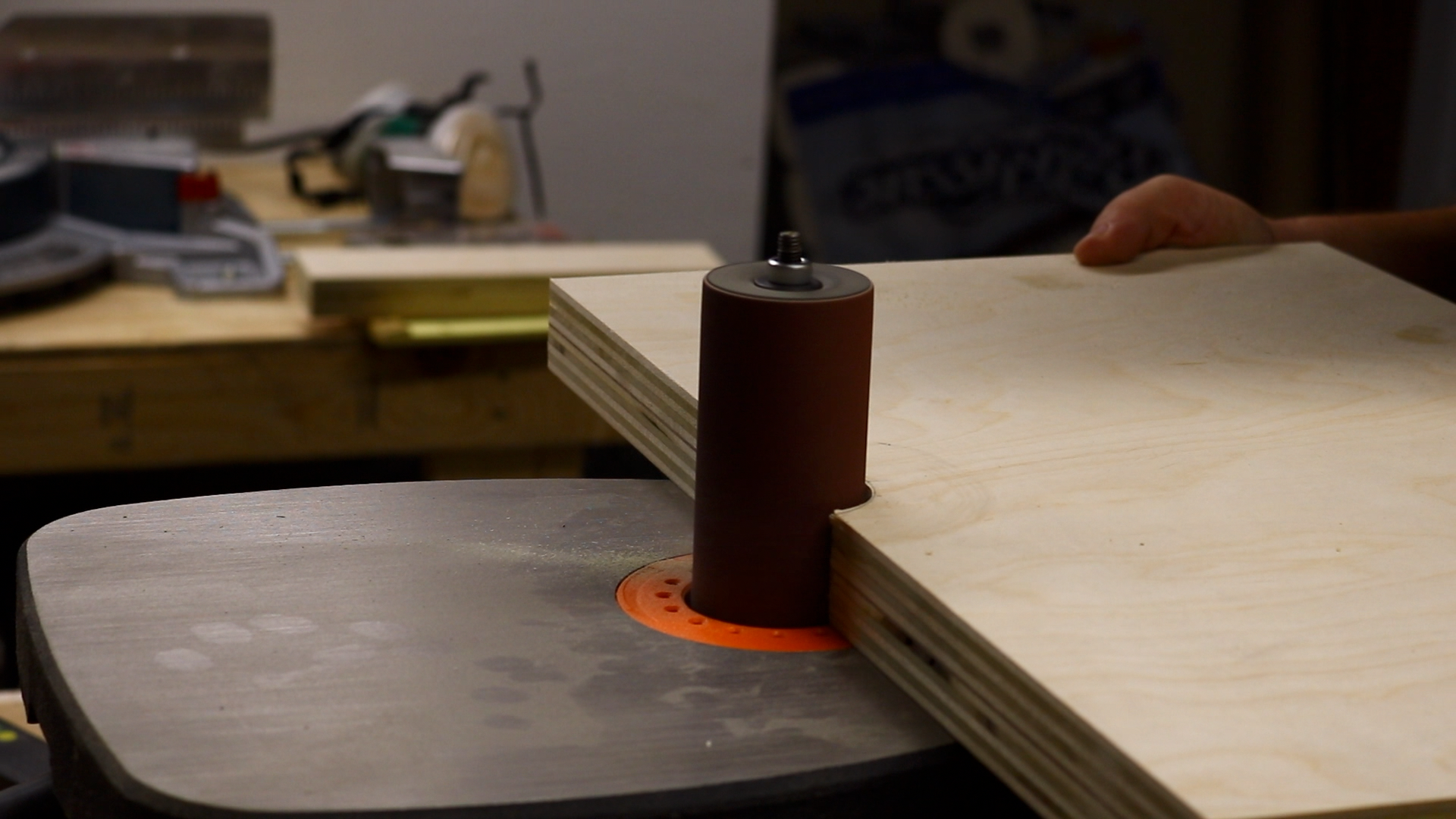 Sanding down to the hole for the column